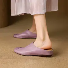レトロデザインのスクエアトゥミュールサンダル【女性用・外出用・インヒール・カジュアル】