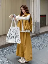 姜色カジュアル風工事作業着【ルーズベスト・インナー・ワイドパンツ】（セットアップ対応）
