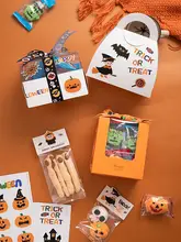  ハロウィン用 可愛いキャラクターシール入り スノーフレイククッキーとキャンディーセット【ギフトボックス用・装飾用・ステッカー付き】
