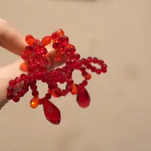 クラシックな雰囲気のパールビーズイヤリング【ワインレッド・イヤリング＆イヤーカフ】