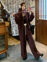 秋冬に最適なボルドー色フード付きトップス【女性用・長袖・フィット・パンツ付き】（セットアップ対応）