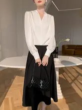 高級感ある極上の柔らかさの通勤用シフォンシャツ＆スカート【フィット・フレンチスタイル・夏用】（セットアップ対応）