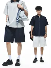 極上の柔らかさの抗皺透気性仿牛仔肌理のゆったりストレートカジュアルショートパンツ【男性用・夏向け】