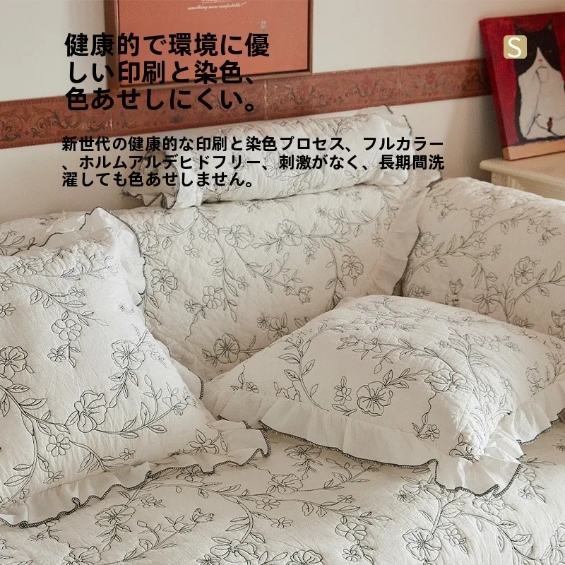 オールシーズン対応 コットン製ソファカバー：高級感と洗濯可能な植物花卉デザイン