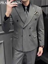 ダブルブレストスーツ【男性用・クラシックデザイン・ビジネスカジュアル・タキシード風】（  セットアップ対応）