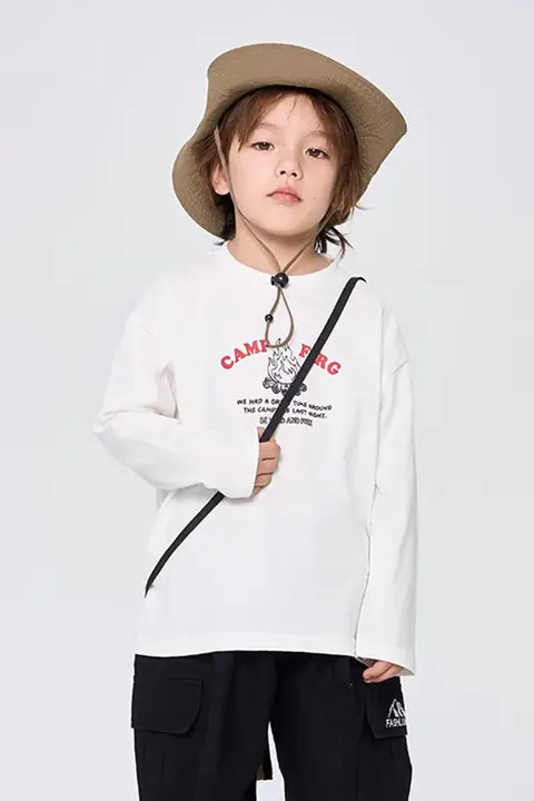 男の子用 春用キャンプ長袖Tシャツ【柔らかさ抜群・着回し可能・薄手】