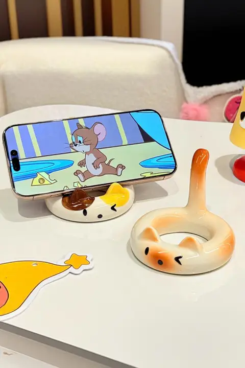 可愛いスマホスタンド【オフィス用・陶器製・多機能デスク装飾】