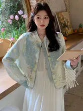 重工刺繍の高級感ある春用女性用外套【ボタンデザイン・カジュアルスタイル】（セットアップ対応）