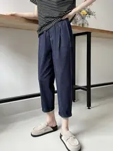 夏用デニム風薄手カジュアルパンツ【高腰・ゴムウエスト・シルエット調整・九分丈】