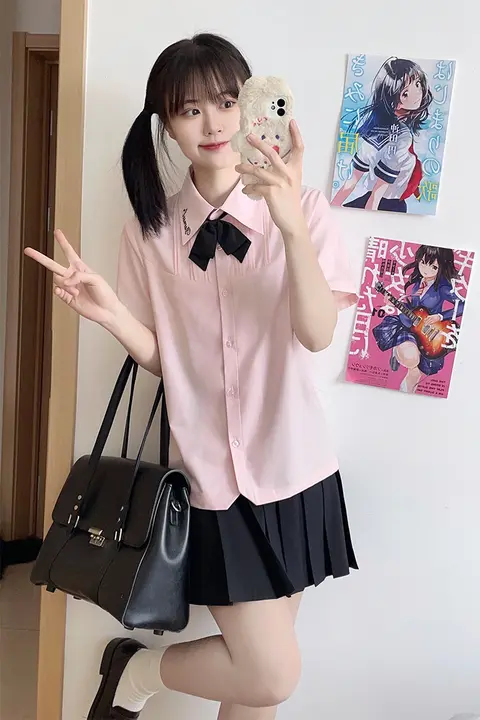 シャツ レディース 夏 JK 制服 学院風 短袖 薄桜色