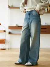 RPB ブランド フィット ハイウエストストレートデニムパンツ【クラシックウォッシュ・ブルー・フルレングス】