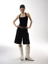 ブラックデニムハーフパンツ【ヴィンテージスタイル・ワイドシルエット・ルーズフィット】（セットアップ対応）