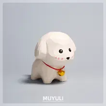 手作りの木彫り小白犬【デスクトップ装飾・可愛いデザイン・クリエイティブ】