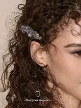 水晶デザインのシンプルヘアクリップ【高級感溢れる一文字クリップ・サイド用・華やかな髪飾り】