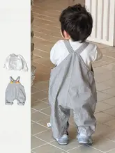 ストライプ柄の男の子用サロペットパンツ【綿１００％・春秋用・お出かけに最適】（セットアップ対応）