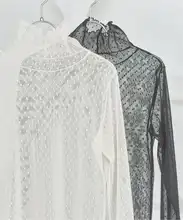 秋季新作！レース刺繍のハイネック長袖インナー【カジュアル・透かし編み】