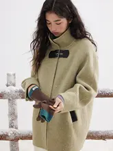 カラーブロックデザインのダブルフェイスロングコート【ウール素材・女性用・冬用】