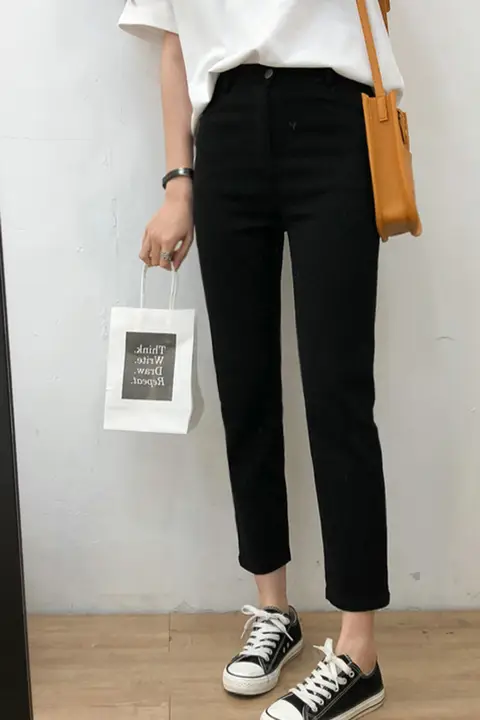 高伸縮性 ハイウエスト ブラック 九分丈 レギンスパンツ【カジュアル・スリムフィット】