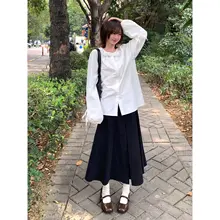 雲の立体装飾が特徴の長袖ブラウス【夏用・甘いデザイン・ラウンドネック・バルーンスリーブ】