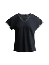 Gaby レースパッチワーク半袖Tシャツ【軽やかでコーディネートしやすい・ルーズフィット】