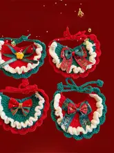 クリスマス パンダデザイン ベビー用ニットよだれかけ【手編み・かわいいデザイン】