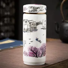 500ml 大型二重層式陶器マグカップ【青花瓷・オフィス用・ギフト対応】