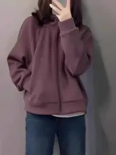 ゆったりとしたデザインのアメリカンフード付きウィメンズパーカー【長袖・カーディガンスタイル】（セットアップ対応）