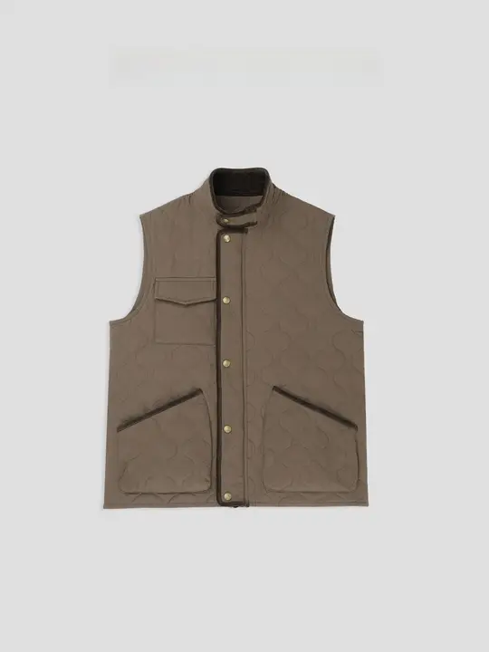 クラシックダイヤモンドキルティング柄の立襟コットンベスト【アメリカンスタイル】