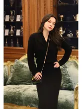 MR WATER ニット重ね襟セーター【全毛・ブラック・冬用・ベーシックデザイン】