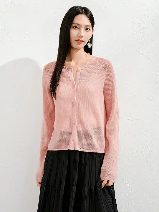 涼しげなデザインの透かし編みカーディガン【女性用・夏季・柔らかい風合い】（セットアップ対応）