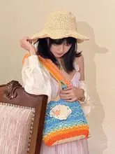 オレンジのリゾートスタイルDIYかぎ針編みトートバッグ材料キット