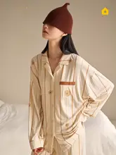 モダールストライプの長袖パジャマ【春夏用・感・ルームウェア】（セットアップ対応）