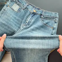 大きいサイズのハイウエストストレートジーンズ【ファッショナブル・レトロ・九分丈・極上の柔らかさ】（セットアップ対応）