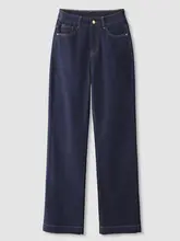 春夏用の高品質ストレートデニムパンツ【大きいサイズ・伸縮性・スリム効果】（セットアップ対応）