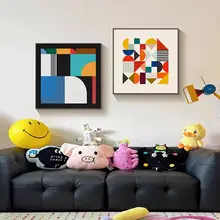 高級感ある抽象デザインのカラフルなアートパネル【リビング・ソファ背景用・おしゃれなインテリア】
