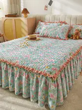 季節問わず使える！フリル付きベッドスカートカバー【田園風・花柄・綿混・1枚入り】