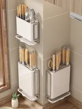 優勤 キッチン用多機能ナイフラック【壁掛け式・穴あけ不要・箸立て付き】