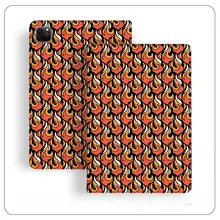 レトロシンプルデザイン！火焰イラスト付き iPad Pro 12.9/11用三折り保護ケース【エア6/エア5/ミニ7対応・衝撃吸収】