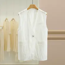 ファッションな一粒ボタンのスーツベスト【夏用・ライセール素材・シンプルデザイン】（セットアップ対応）
