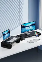 調節可能な折りたたみ式ディスプレイ昇降スタンド【オフィス用・デスクトップコンピュータ対応・キーボード収納】