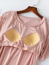 快適な着心地のモダールコットン短袖Tシャツ【胸パッド付き・弾力性・ルームウェア・ブラ不要】