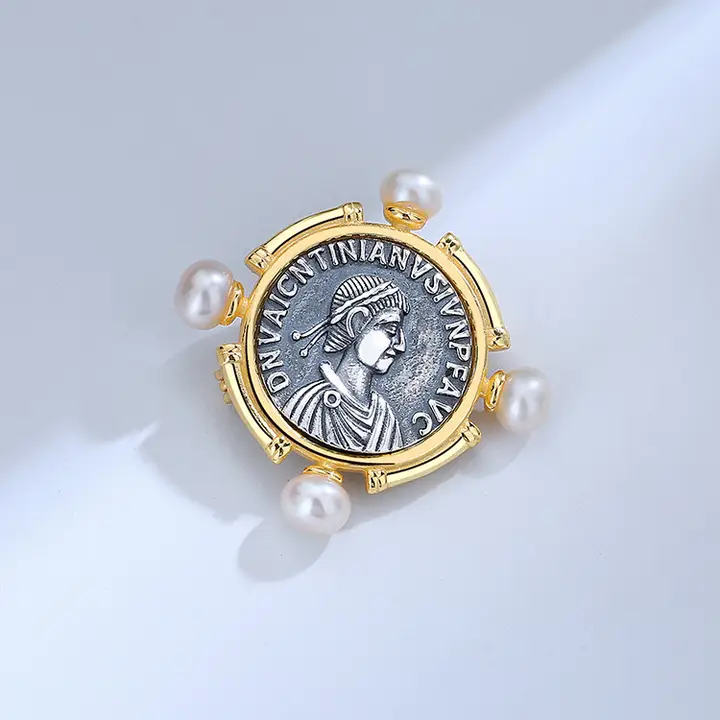 S925純銀製 古代ローマ硬貨風ブローチ＆ペンダント【ビンテージデザイン・多用途】