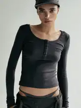 アメリカンヴィンテージ風 ハーフボタン ヘンリーネック長袖Tシャツ【女性用・極上の柔らかさ・スリムフィット】