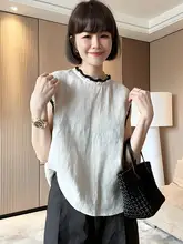 高級感あるリネンシャツ レディース夏用【無袖・コットンリネン・フランス風】