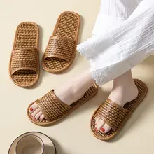 夏用リネン草編みサンダル【男女兼用・一字型・室内用】