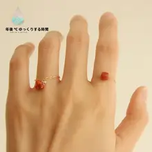 天然南紅瑪瑙の開口調節可能なスクエアリング【14Kゴールドコーティング・アレルギー防止】