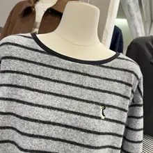 レトロストライプ長袖Tシャツ【ゆったりとしたフィット・ラウンドネック・カジュアル・ウール混】