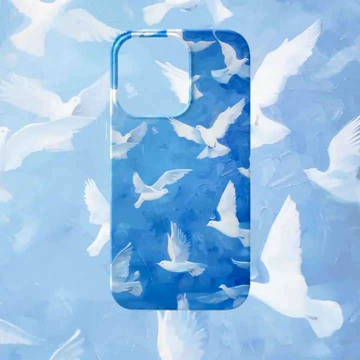 スマホケース 鳩 油絵風 アート ブルー フィルム iPhone対応