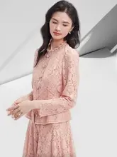 気品あふれるレースシフォンブラウスとスカート【秋用・透け感あり】（セットアップ対応）