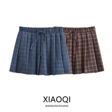 カラーブロックチェック柄のプリーツミニスカート【カジュアルスタイル・秋冬用】（セットアップ対応）